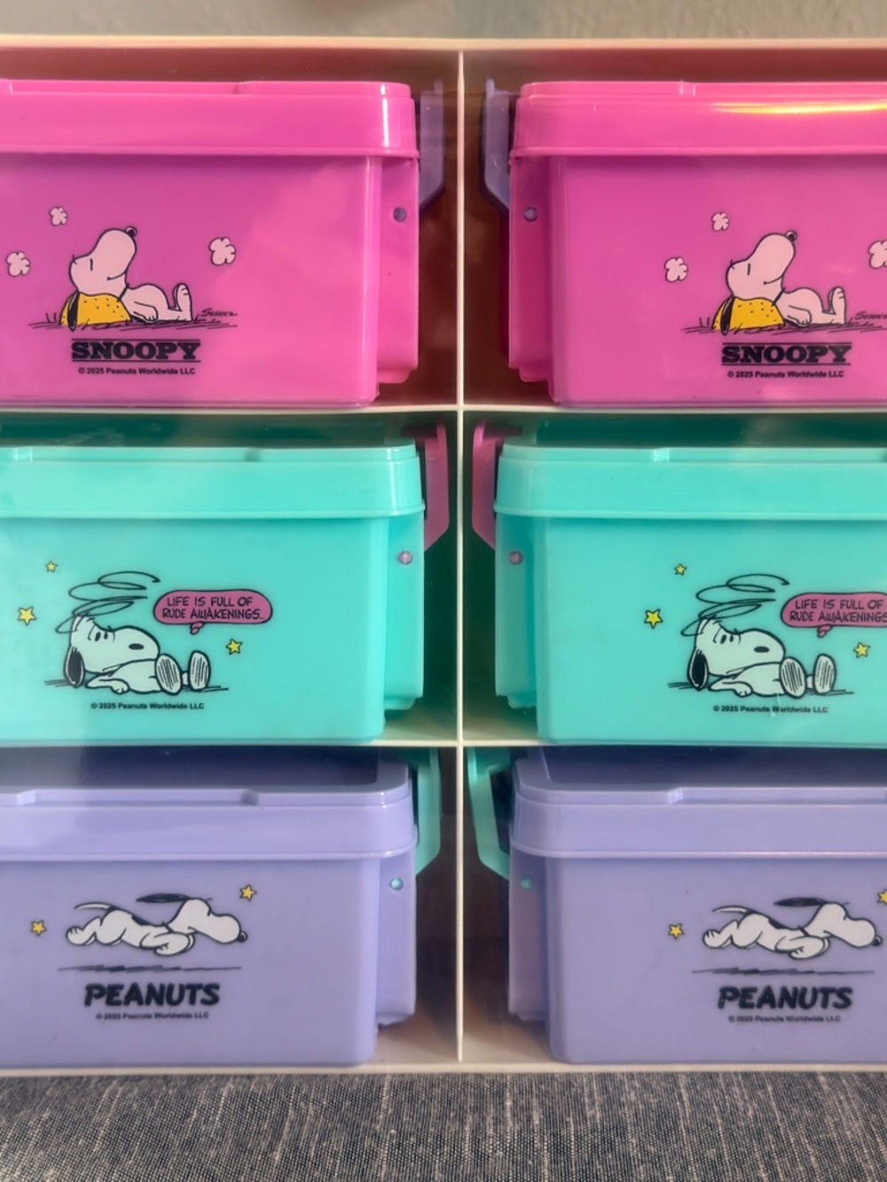 Peanuts Snoopy 6 Drawer Storage Organizer - Pink, Teal, Lavender Desk Bins